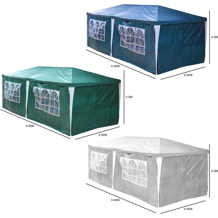 Garden Pavilion 3x6m Garden Pavilion with 6 Side Walls and Windows, Stable, UV Protection, Waterproof, Party Pavilion, Folding Gazebo, Party Tent, for Outdoor Use, Garden, Party, Wedding, Blue