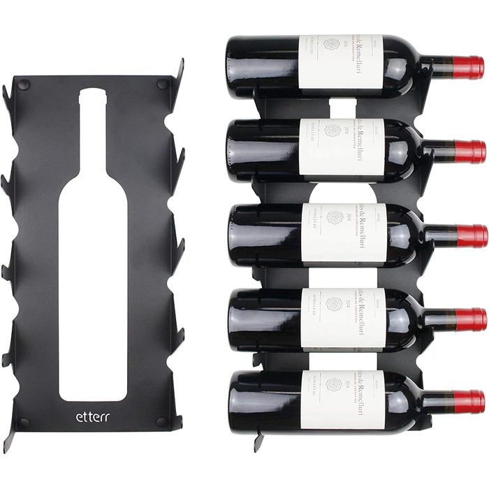 Steel wine rack for all types of wines, with wall mount and decorative trim. (2 x Black)