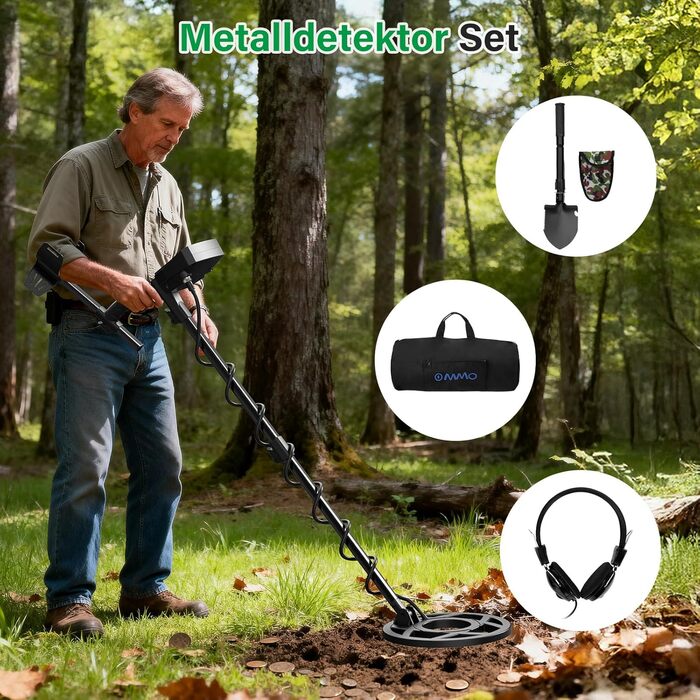 Металодетектор OMMO Pro для дорослих та дітей, USB, водонепроникний (IP68), 6 режимів, пошук золота, з лопаткою, синій