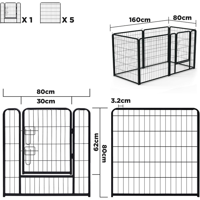 Вольєр для цуценят Froadp 6-TLG, 65x80 см: безпечний забіг для собак, забіг для цуценят, вольєр для собак, огорожа для собак