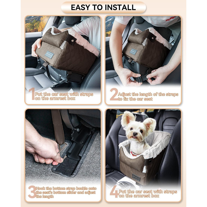 Автомобільний сидіння для собак PETSFIT - чорний/світло-коричневий, до 5 кг, з захисними гачками