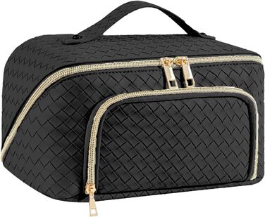 Косметичка для макіяжу велика водонепроникна з PU-шкіри, для подорожей, чорна вінтажна