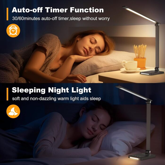 TOPPLEE LED Desk Lamp - Dimmable Table Lamp with Rechargeable Battery, 5 Colors & 10 Brightness Levels, USB Charging Port, Office Lamp for Kids & Home, Black