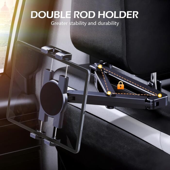 Тримач для планшета Romon у автомобіль, кріплення до підголівника, універсальний, 360° обертання, для смартфонів та планшетів 4.7-13'