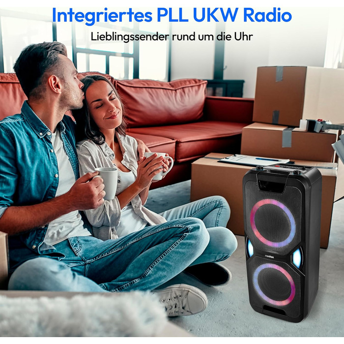 MEDION PE-1 Pure Partybox: портативна Bluetooth-колонка з мікрофоном, світлові ефекти, караоке, AUX, USB, радіо (2 x 220 Вт)