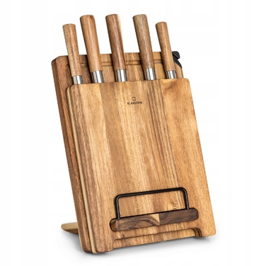 Набір кухонних ножів з підставкою (5 шт.) та 3 дошки для нарізки — комплект гострих ножів