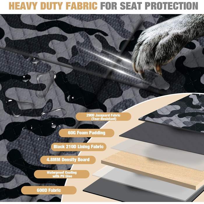 Накладка на сидіння автомобіля для собак Lekeinchi - водовідштовхувальна, стійка до подряпин, з 6 дерев'яними планками та ременями безпеки (140x77 см, камуфляж)