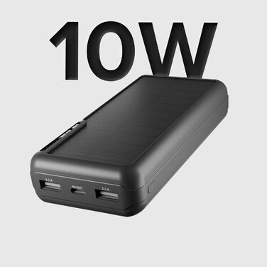 Powerbank SBS Solar 20000mAh з сонячною панеллю, швидкою зарядкою, LED-індикатором, USB-C, USB-A, чорний