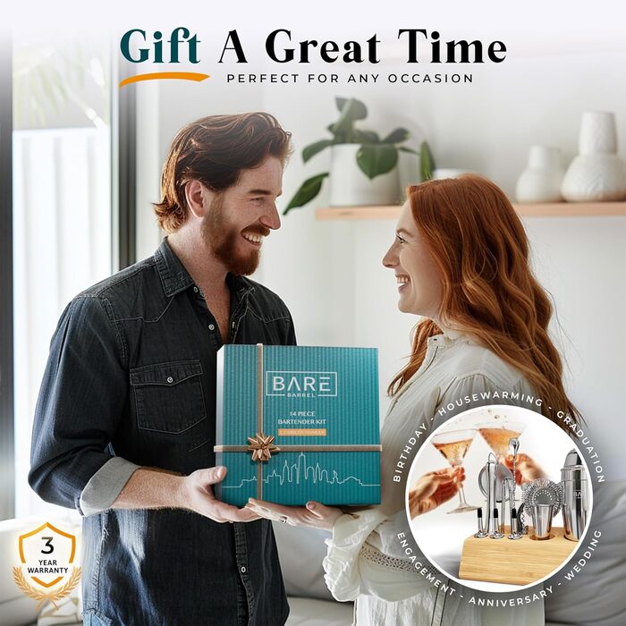 Набір бармена Mixology Barkeeper-Set для коктейлів та мартіні (14 предметів) з підставкою та рецептами. Професійний шейкер для барменів, подарунковий набір 0.7л