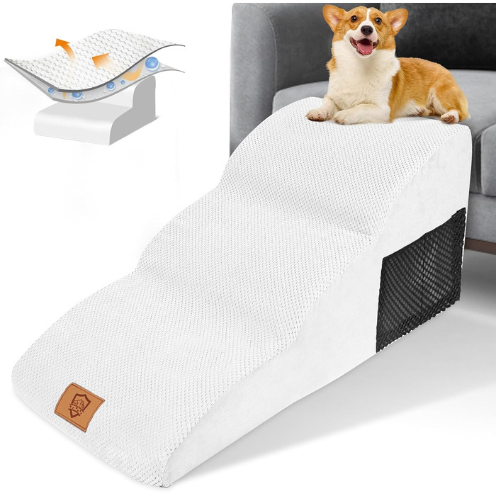 2-Step Dog Stairs, 40cm Cat Stairs with Washable Cover, Dog Stairs for Small Dogs, Pet Stairs for Dogs and Cats, Cat Stairs for Senior Cats, Black (3-Step Wider Dog Stairs)