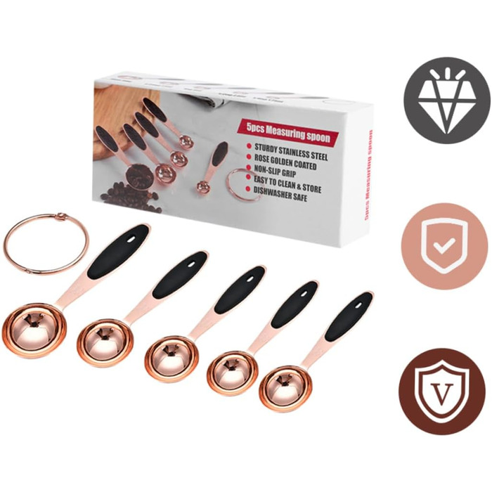 MAGICLULU 3 Sets Rose Gold Measuring Spoons, Measuring Cups, Scoops, Grill Plate, Baking Mold, Cocktail Spoon, Measuring Spoon, Kitchen Baking Utensils, Kitchen Accessories, Stainless Steel
