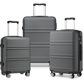 Валіза KONO 24 дюйми з TSA-замком, 4 колеса, ABS, 65×44×25.5 см, кремово-білий (сірий), 3-частинний набір