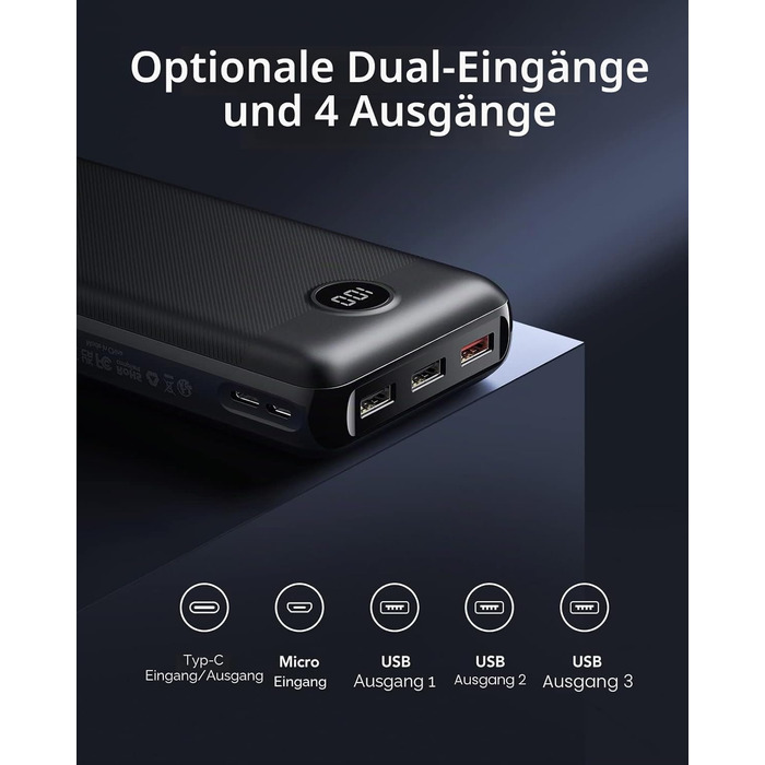 Power Bank VEGER 30000mAh 20W PD: Зовнішній акумулятор USB-C з LED-дисплеєм для iPhone, iPad, телефонів та планшетів