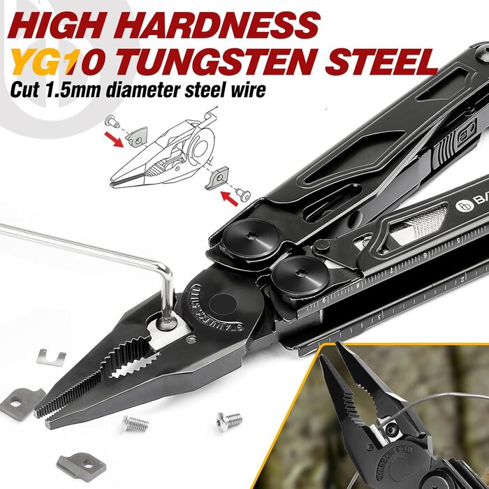 BIBURY Stainless Steel Multitool - 16-in-1 Folding Pliers with Screwdriver & Shears, Outdoor Tool Kit with Nylon Pouch - Gift for Dad