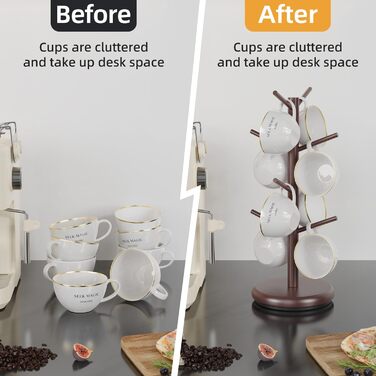 BAMBANG Bamboo Coffee Mug Tree, Swivel Coffee Mug Holder for Countertop, Coffee Mug Shelf with 8 Hooks, Coffee Mug Organizer, Coffee Mug Hanger for Coffee Bar, (Espresso)
