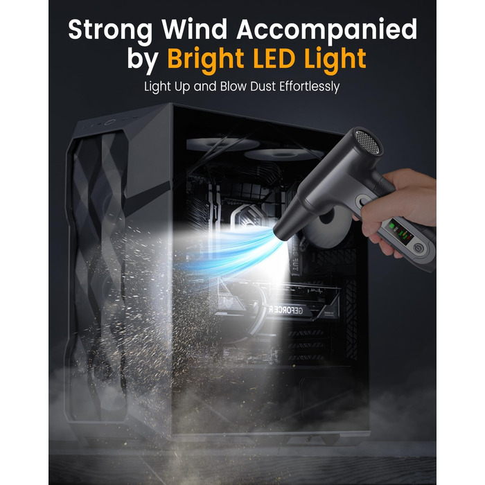 Електричний повітряний дмухач з HD-дисплеєм - 200000 обертів/хв, LED-підсвічування, акумуляторний міні-дмухач, спрей для чищення ПК, повітряний дмухач для клавіатури, дому, авто, W06, сріблястий