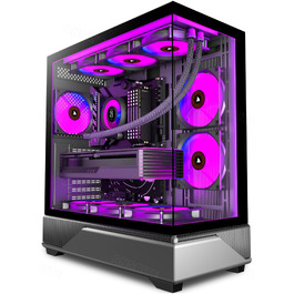 Ігровий корпус для ПК ANSAITE ATX Mid-Tower, 6 ARGB PWM вентиляторів, панорамне загартоване скло, USB Type-C, підтримка радіатора 360мм, чорний/фіолетовий