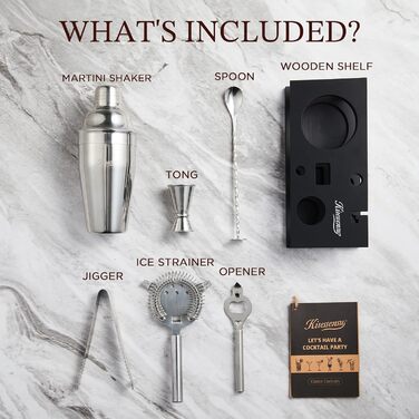 Набір бармена KITESSENSU 6 предметів: шейкер, мірні склянки, сито, щипці, відкривачка – сріблястий барний аксесуар для приготування коктейлів