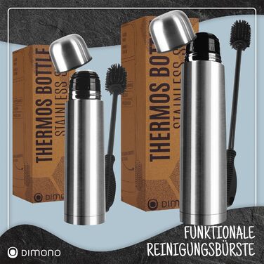 Термос із нержавіючої сталі з чашкою та щіткою; термос-каністра з подвійними стінками, ізольована, не протікає, придатна для миття в посудомийній машині, BPA-free + щітка для чищення; зберігає напої гарячими та холодними (сріблястий - 500 мл)