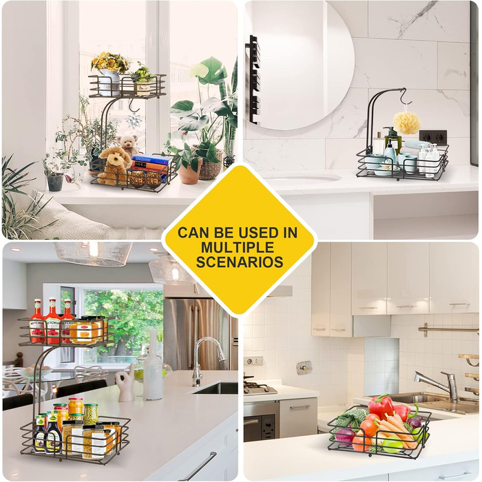 Металева фруктова корзина Bomclap на 2 яруси з тримачем для бананів - для кухні, бронзового кольору