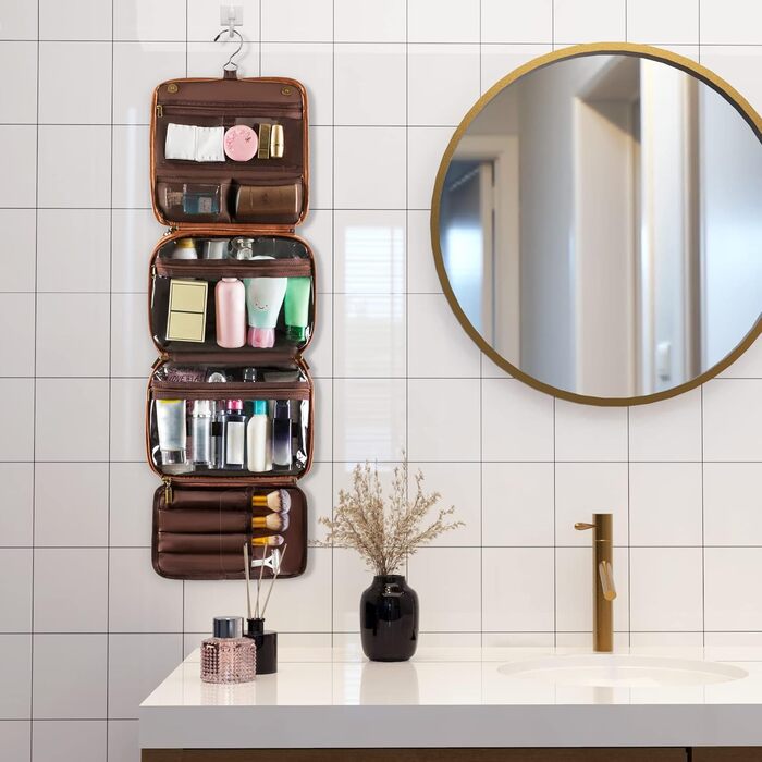 Чоловіча косметичка Elviros з PU-шкіри, 3 в 1, велика, водонепроникна, для подорожей, з можливістю підвішування