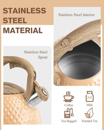 Чайник для заварювання Teekessel 2,7 л з зеленим покриттям та дерев'ястим малюнком, з носиком, з нержавіючої сталі, антигарячий ручка оливкового кольору