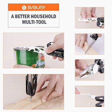 Мультитул BIBURY 18 в 1: 18 функцій в одному інструменті з нержавіючої сталі. Ідеальний для кемпінгу, ремонту та як подарунок для чоловіків. Чорний.