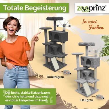Преміум кігтеточка Zooprinz – велика XXL кігтеточка для котів, з товстими сизалевими стовпчиками, будиночком, гамаком, м'ячиками та мотузкою. Зі штучною мишкою. Когтеточка (Темно-сірий)