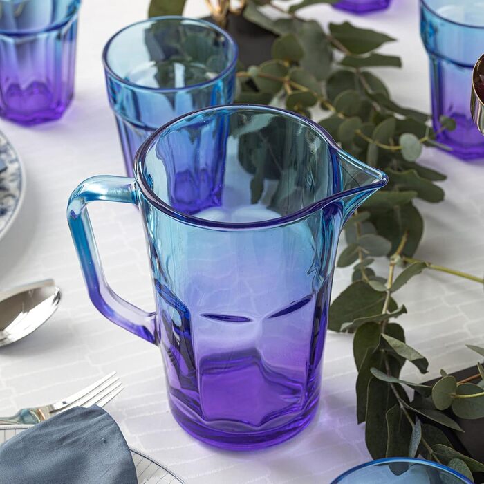 TREND FOR HOME Water Carafe Glass 1 Liter with Comfortable Handle Colorful Water Pitcher 19 cm Glass Jug Blue Purple Glass Pitcher Water Carafe Glass Carafe Pitcher Glass Jug 1l Colorful | Gigi Dreamy Sunset