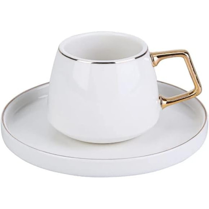 Набір кавових чашок з блюдцями KARACA Streamline Saturn - 4 шт., 90 мл, білий, кремово-золотий