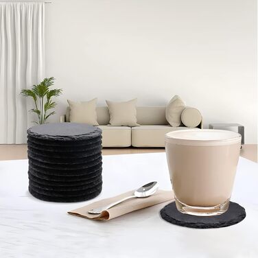24-Piece Round Slate Coasters, VIBRATITE 10.2 cm, Black Slate Coasters with Scratch-Resistant Bottom for Drinks, Bar, Kitchen, Home Decor (60-Piece Round)