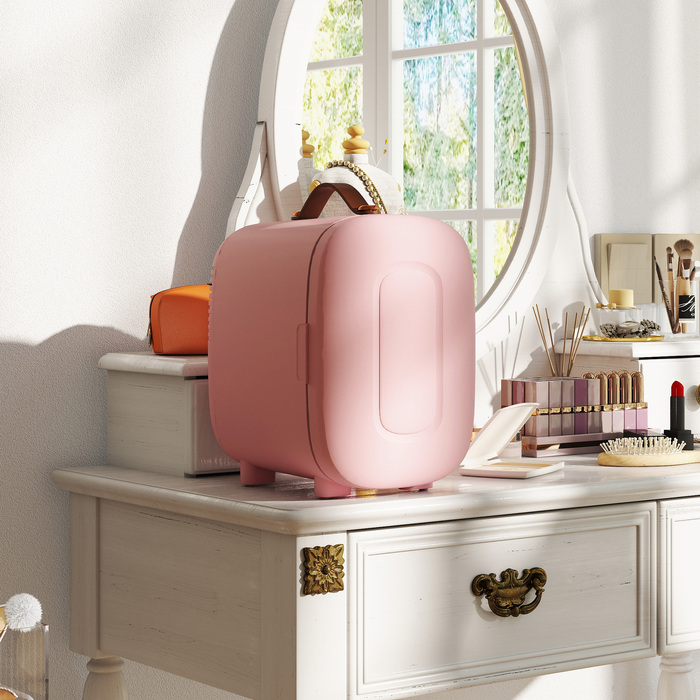 HOMCOM Mini Beauty Fridge, 4L Capacity, 8 x 10.4 x 11 inches, Pink