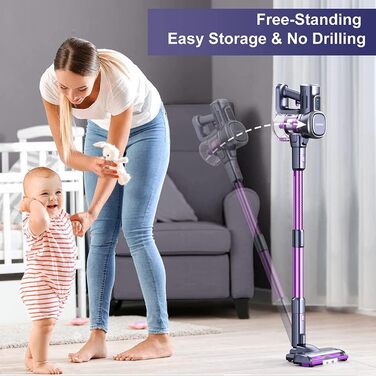 Lubluelu 25000Pa Cordless Vacuum Cleaner | Strong Suction Power | 25.9V Cordless Vacuum Freestanding | 50Min Runtime | 120,000 RPM | Vacuum Cleaner for Pet Hair, Carpet & Hard Floors Violet