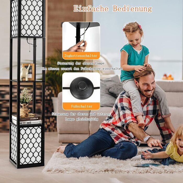 Стельова лампа RELAX4LIFE з 3 полицями, чорна, 160 см, Е27, для вітальні, спальні, офісу