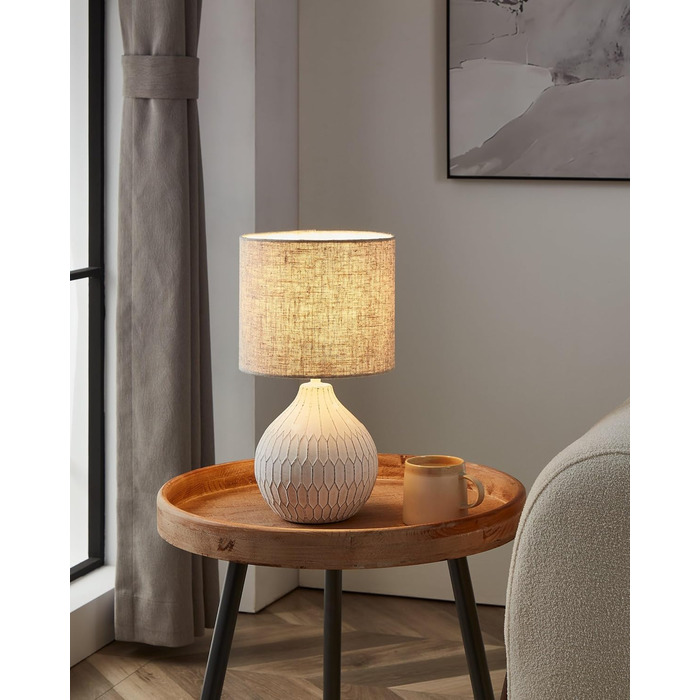 Настільна лампа EGLO Bellariva: кераміка, кремовий колір, тканина білого кольору, з вимикачем, E14, для вітальні та спальні