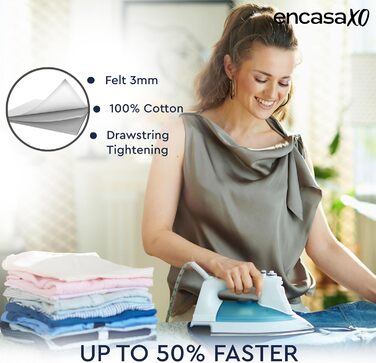 Чохол для прасувального столу Encasa XO з фетровою підкладкою 1 мм, посилений шнуром (підходить для стандартних прасувальних столів розміром 112x34 см), з тепловідбиваючим покриттям, з принтом - Сірі плитки M Сірі плитки