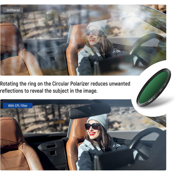 NEEWER 77mm Поляризаційний фільтр (Полярізатор/CPL) з 30-шаровою плівкою, зменшує відблиски, покращує контраст, ультратонкий, з оптичного скла HD