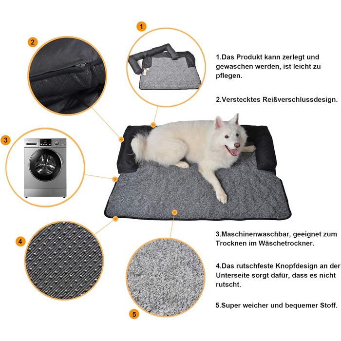 Підстилка для собак Raikou 90x90 см, чорна, з неслизьким покриттям та блискавкою