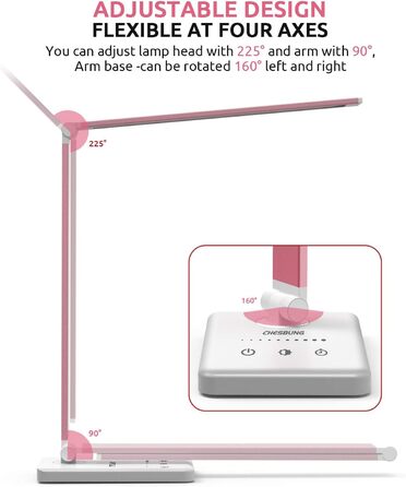 LED лампа настільна дитяча регульована рожева з акумулятором 2500mAh, 5 кольорів, 10 рівнів яскравості, сенсорне управління, складана