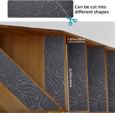 Килимки на сходи YISUN 15 шт., антиковзні, самоклейні, прямокутні 20x65 см, сірі. Для дітей, літніх людей та собак (внутрішній/зовнішній)