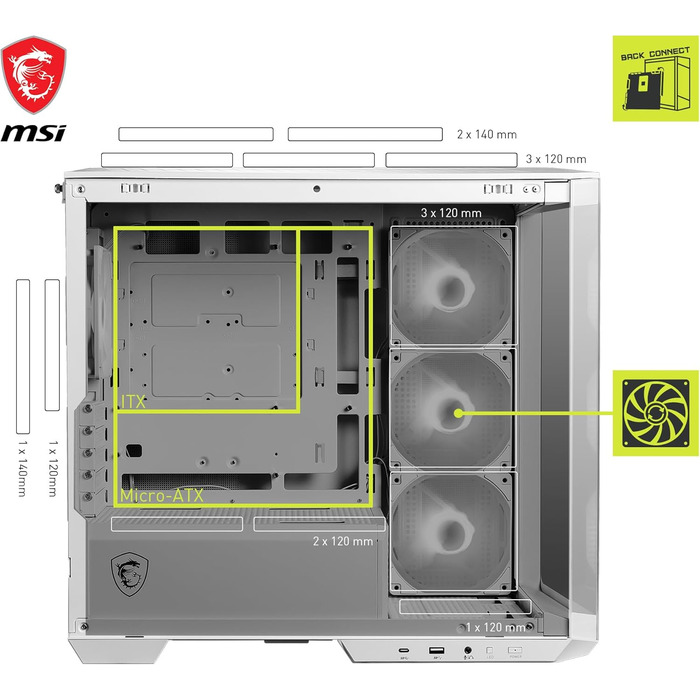 Корпус ПК MSI MAG PANO M100R PZ White ATX з підтримкою GPU-стійка, індикатором рівня заповнення, фільтрами від пилу та USB Type-C (20Gbps)