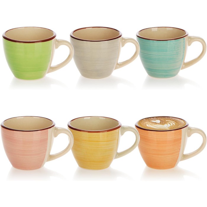 Набір керамічних чашок для еспресо Com-Four® 6x125 мл - 12 кольорів (зелений, оранжевий, рожевий, блакитний, жовтий, сірий)