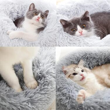 М'яке ліжко для котів та собак: кругле, плюшеве, миється, 70см/60см, білий/світло-сірий