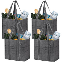 VENO 34 Liter Large Shopping Bag Foldable with Sturdy Bottom and Front Pocket, Reusable Shopping Bags Water-Resistant Shopping Basket for Shopping Picnic (Black Windowpane, 4-Pack)