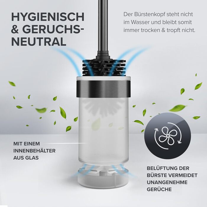 Набір для чищення унітазу Ovimar Finnkona з кріпленням на стіну без свердління | Силіконова щітка для унітазу | З вентиляцією | З порошковим покриттям з нержавіючої сталі | Замінний насадок для унітазу