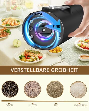 Електричні млинці для солі та перцю CIRCLE JOY, набір 2 шт., з підсвіткою LED, регульованим помелом, чорний