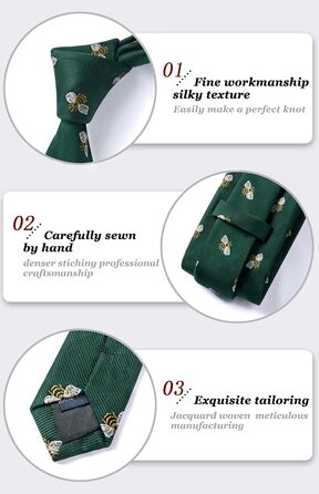 HISDERN Комплект краватки та нагрудного хустинки для чоловіків, зелено-жовтий принт, класичний стиль, для весілля та ділових зустрічей