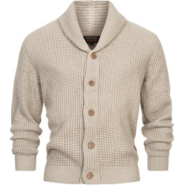 Чоловічий кардиган Indicode INBrandox з коміром-шарфом та ґудзиковою застібкою | Дрібний в'язаний кардиган для чоловіків, колір Stone