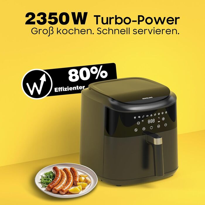 Аерофритюрниця XXL 9л Heißluftfritteuse 2350W з 9 програмами, LED дисплеєм, підтриманням тепла, металевим внутрішнім простором для сімейних страв