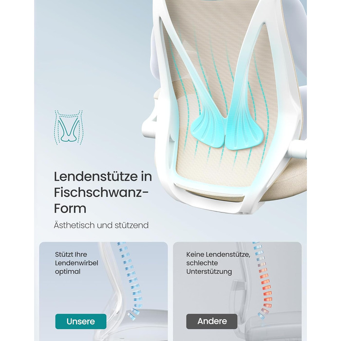 Офісний стіл SONGMICS, ергономічний крісло з регулюванням висоти, підголівник, до 150 кг, Cappuccino Beige